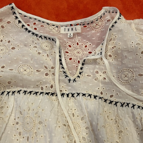 THML Womens Cream and White Eyelet Boho Babydoll Dress Size Medium - Picture 2 of 4